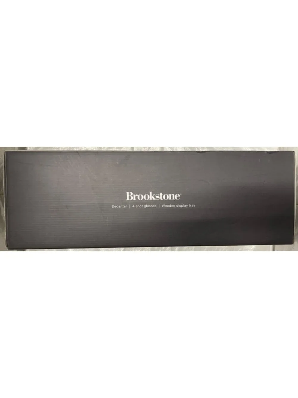 Brookstone Pin High Decanter Set with 4 Shot Glasses & Wooden Tray - New in Box